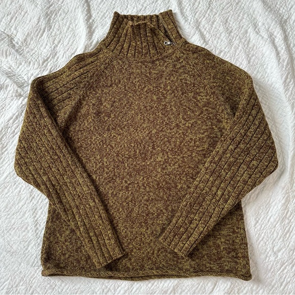 Two Dog Island Sweaters - Mock neck brown green knit sweater 100% cotton ribbed knit gorpcore granola